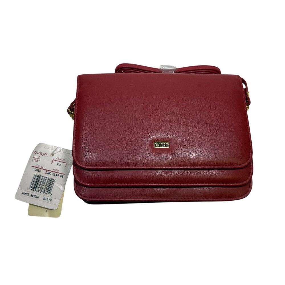 Buxton Crossbody Leather Bag Purse Red Pockets Snap Zip